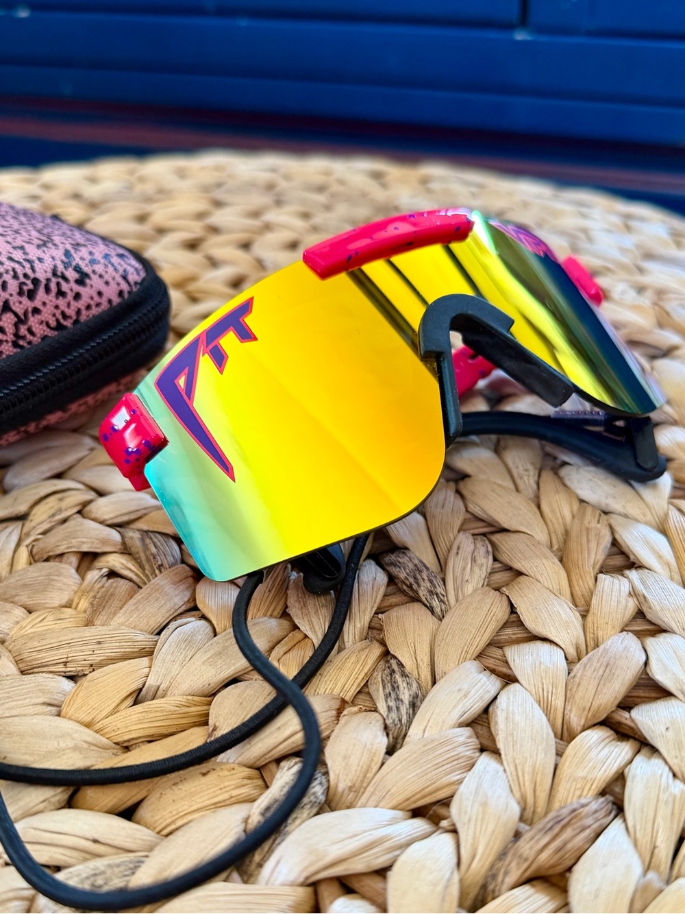 Pit Viper Yellow Mirrored Sport Sunglasses with Pink Accents